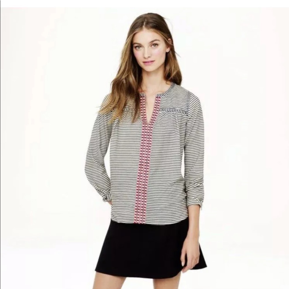 J. Crew Embroidered Peasant Top in Stripe